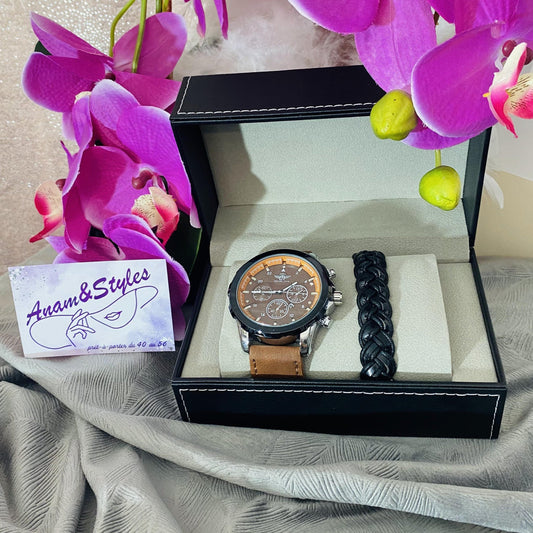 Coffret montre homme bracelet suédine