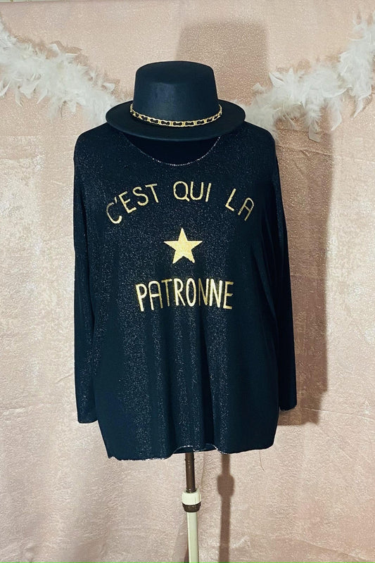 Pull fin Lurex "c'est qui la patronne"