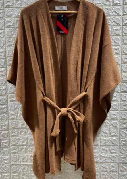 Gilet kimono avec ceinture Camel