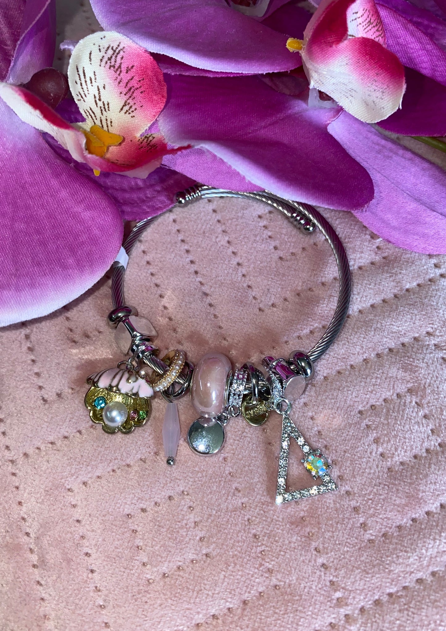 Bracelet charm's Coquillage perles rose