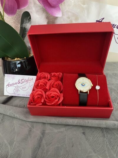 Coffret montre femme cadre Doré 1256
