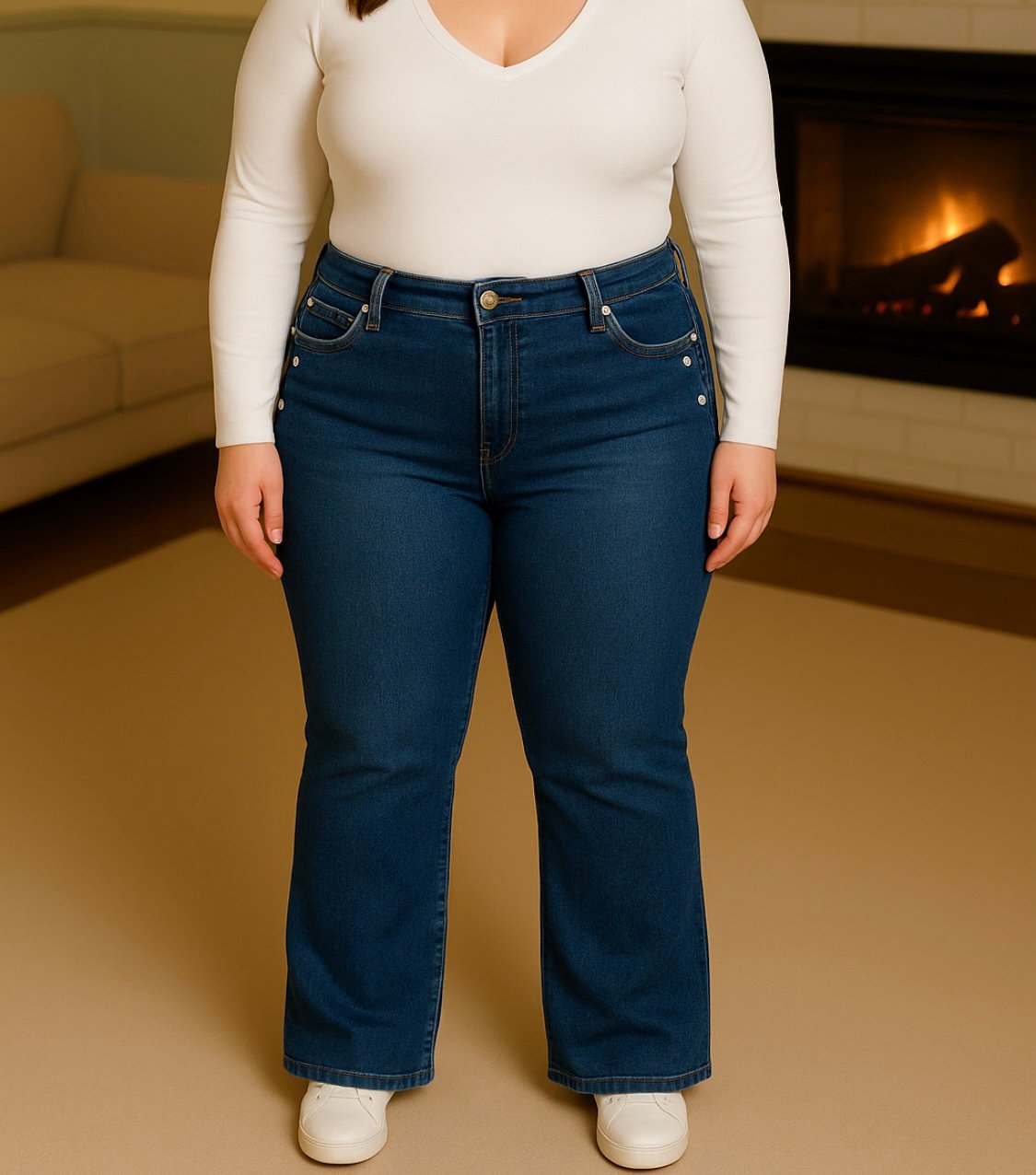 Jean évasé détails cœurs strass