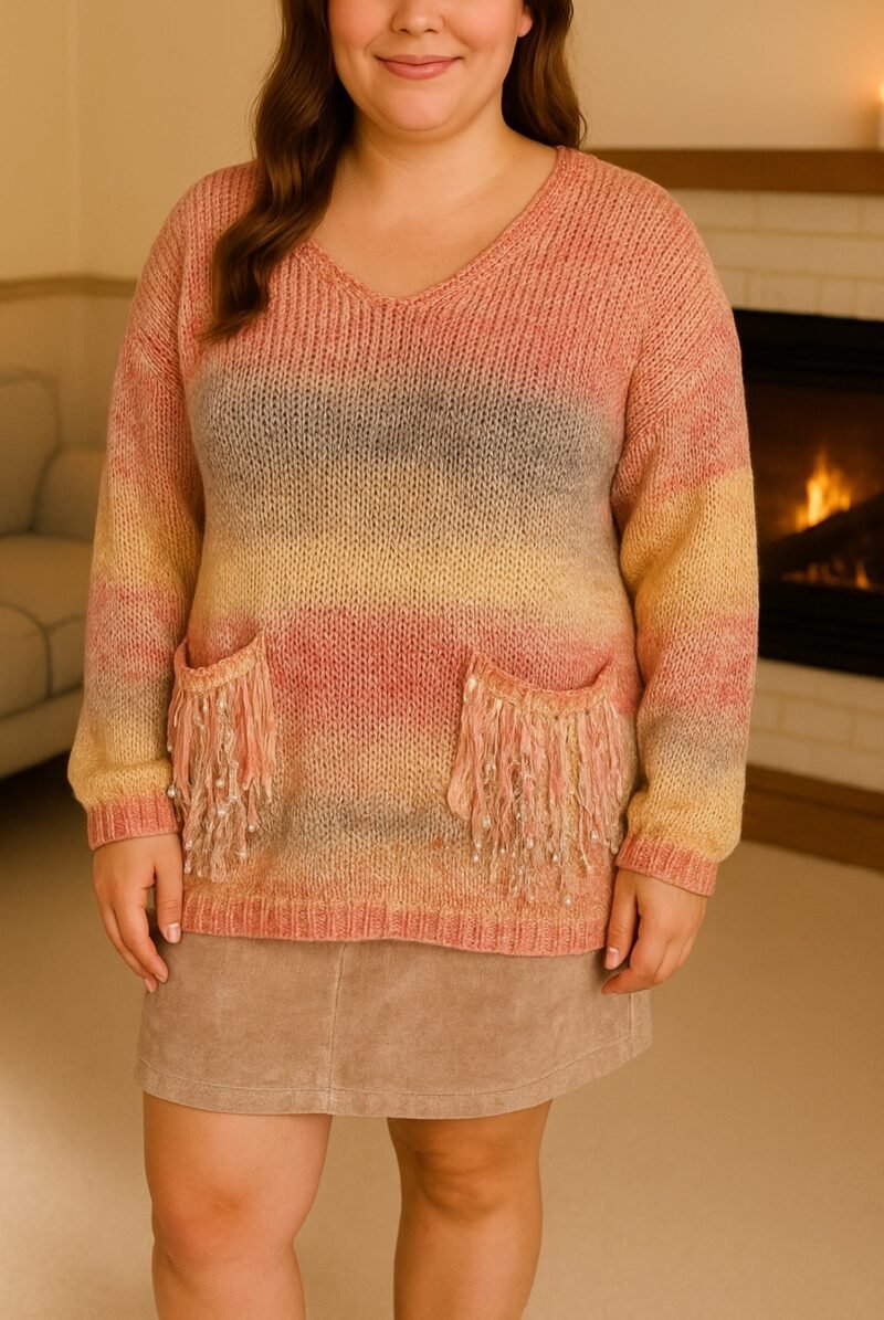 Pull tye&die poches franges