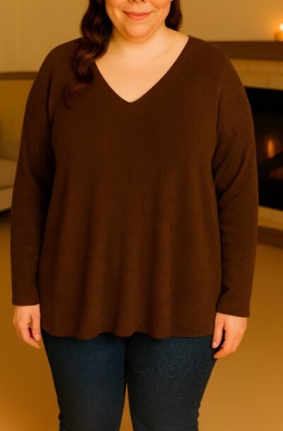 Pull Uni Col V - chocolat