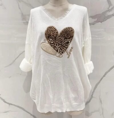 Pull cœur nid d'abeille