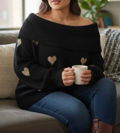 Pull col Bateau motif cœurs