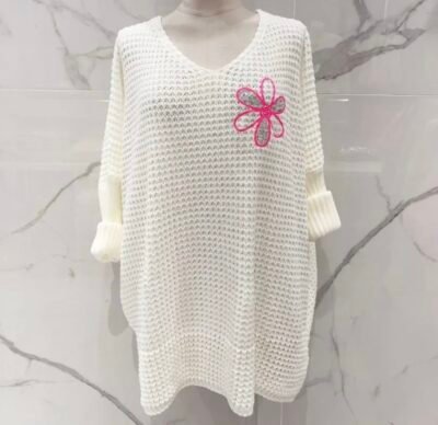 Pull nid d'abeille fleurs