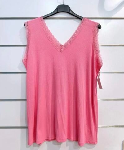 Débardeur côtelé détails dentelle