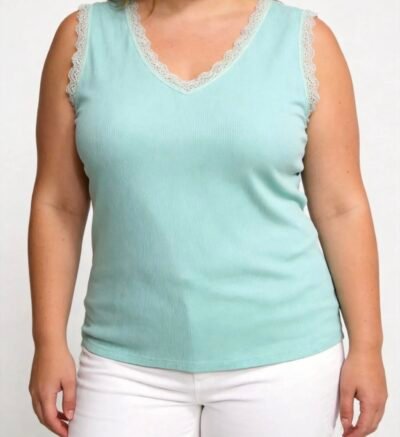 Débardeur côtelé détails dentelle