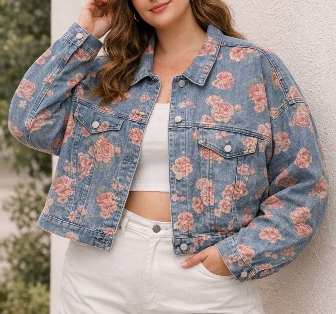 Veste en jean floral